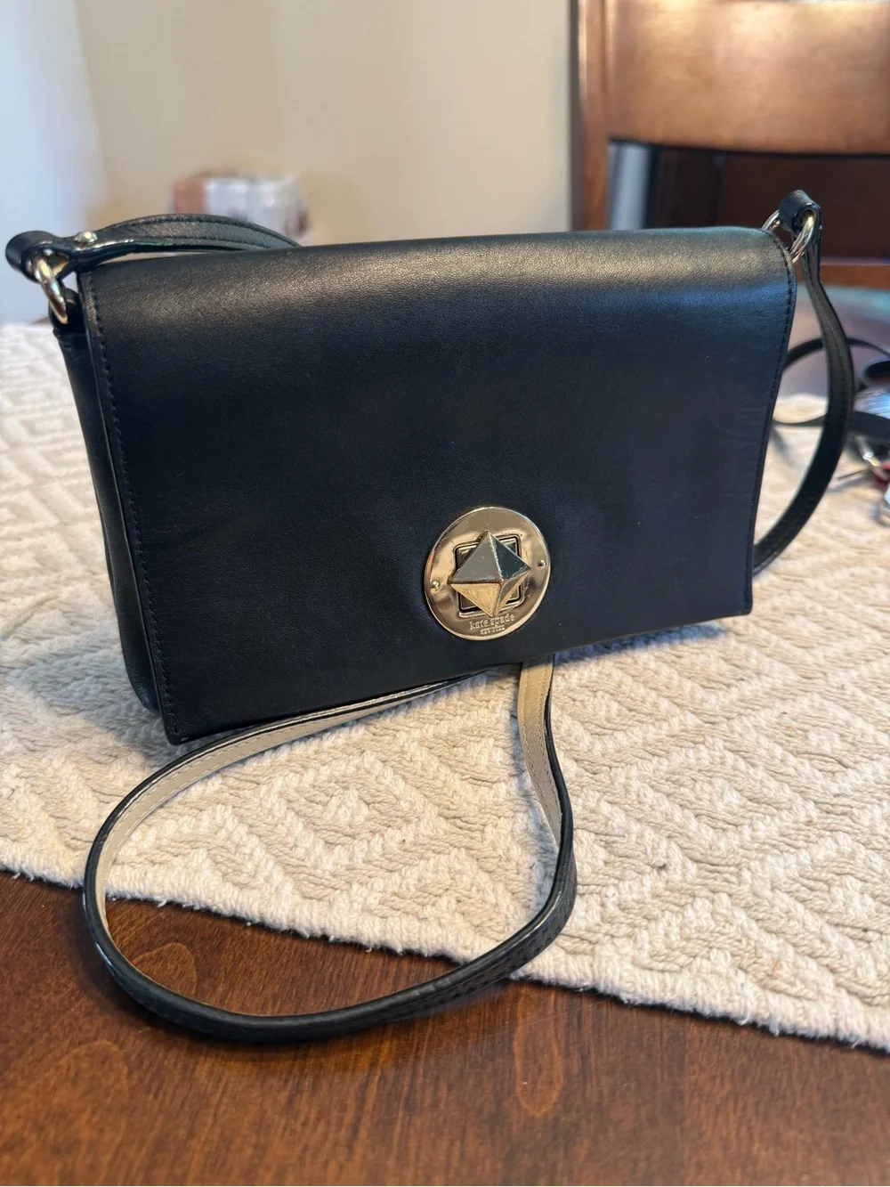 Kate Spade Sally Black Leather Crossbody Bag with Gold Accent